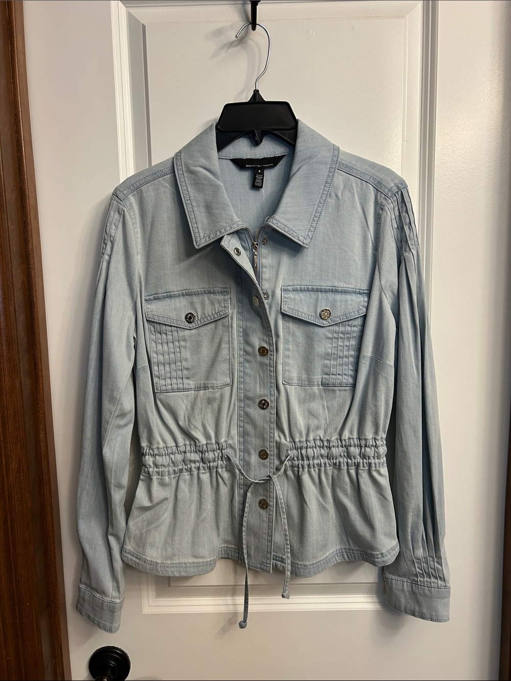 White House Black Market Light Blue Denim Drawstring Jacket Utility Anorak